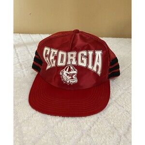 Vintage Georgia Bulldogs 3 Stripes USA Made Trucker Hat Snapback Mesh Back